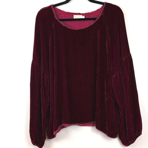 Nation LTD Los Angeles Burgundy Velvet Balloon Sleeve Top Size L - Picture 11 of 11